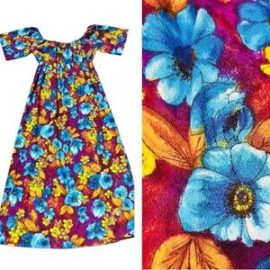 Vintage Barkcloth. Maxi Dress